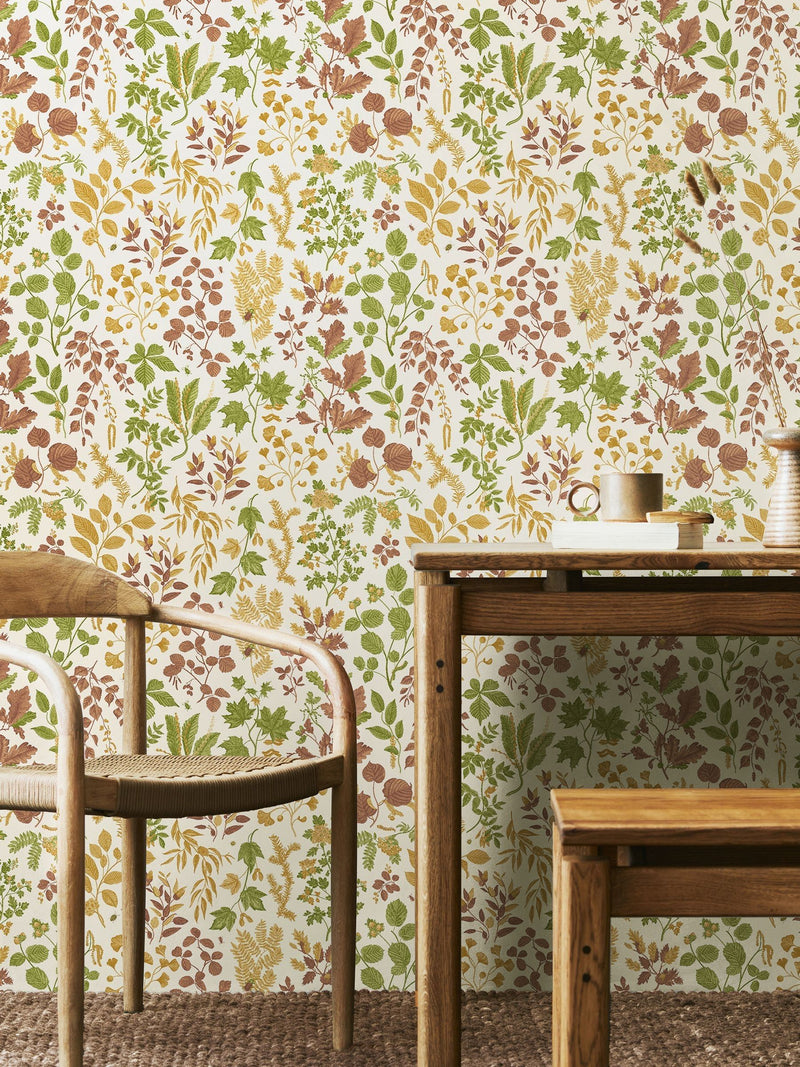 Hoopla Walls Stone Sand Botanical Leaves Wallpaper 10m