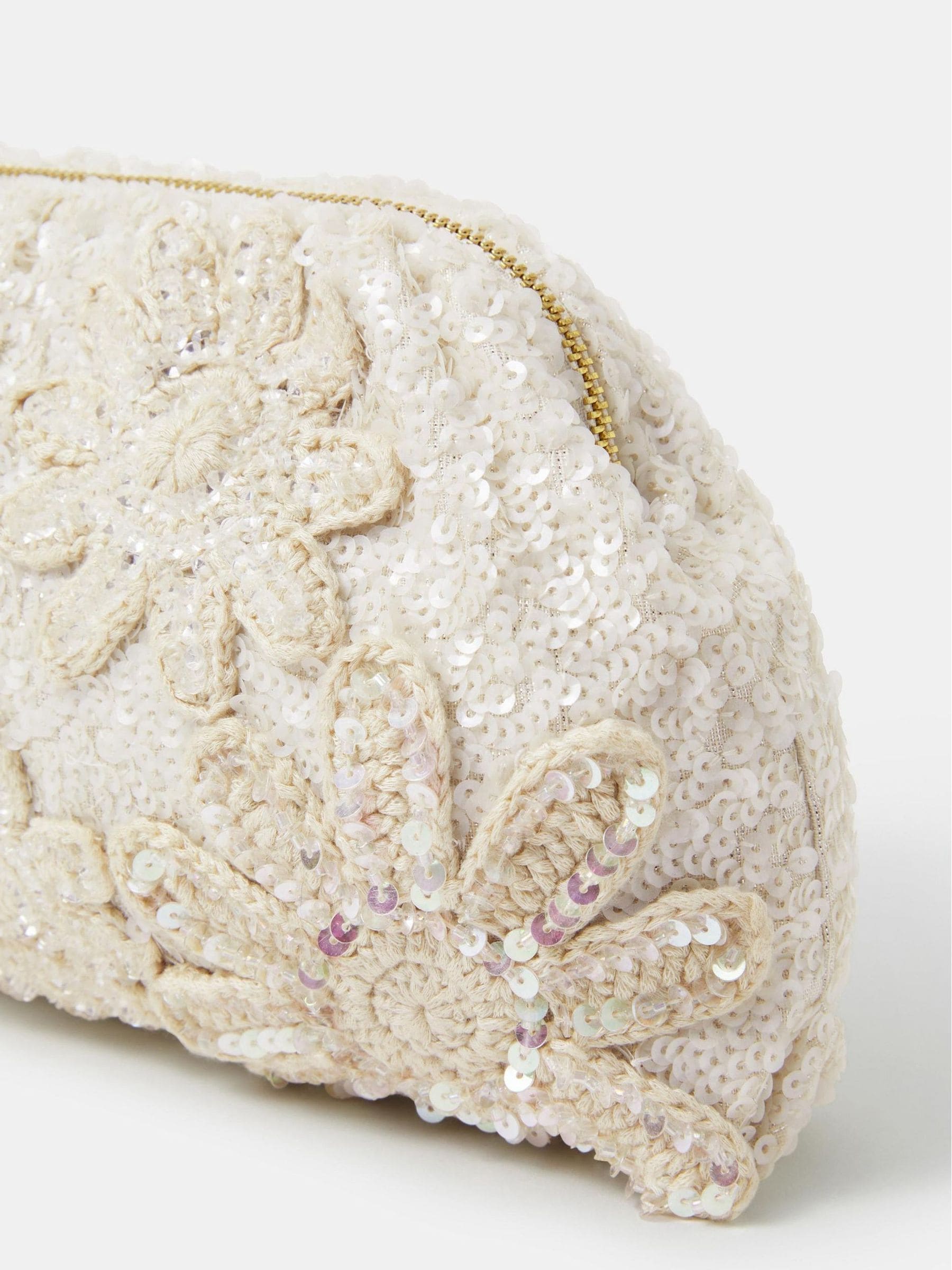 Accessorize cream macrame sequin clutch bag - British product