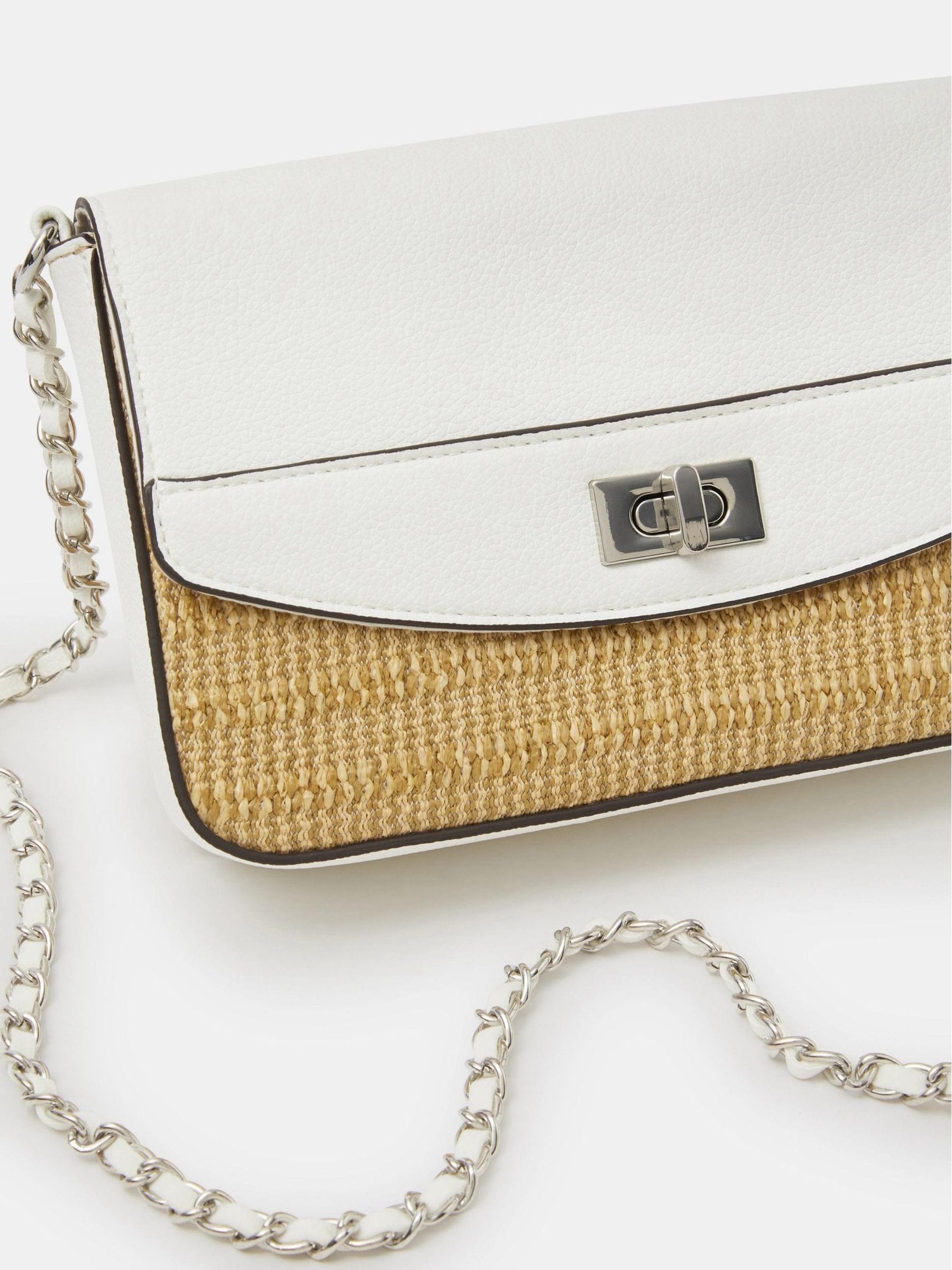 Accessorize white twistlock raffia crossbody bag - British product