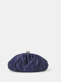 Accessorize blue ruched satin clip frame clutch bag (British brand)