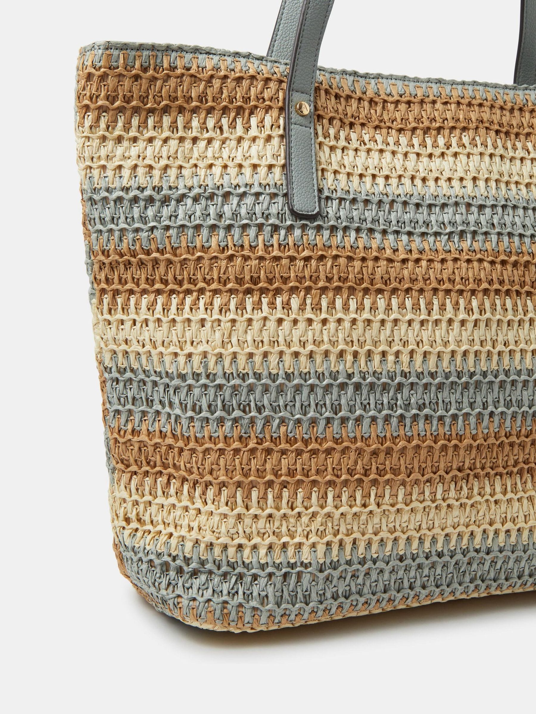 Accessorize grey stripe raffia shoulder bag - British product