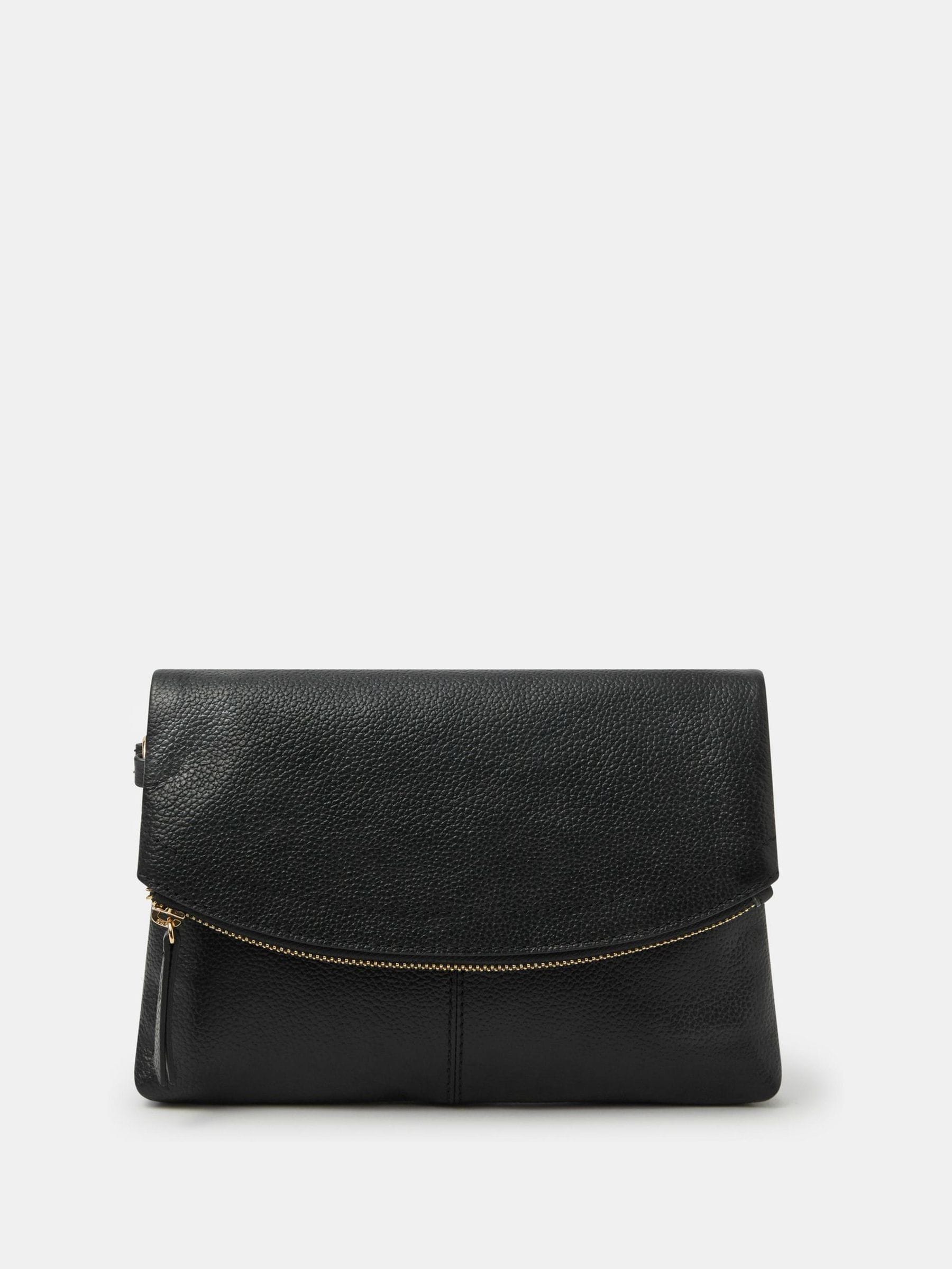 Accessorize black curved foldover leather wristlet bag, imported from the UK