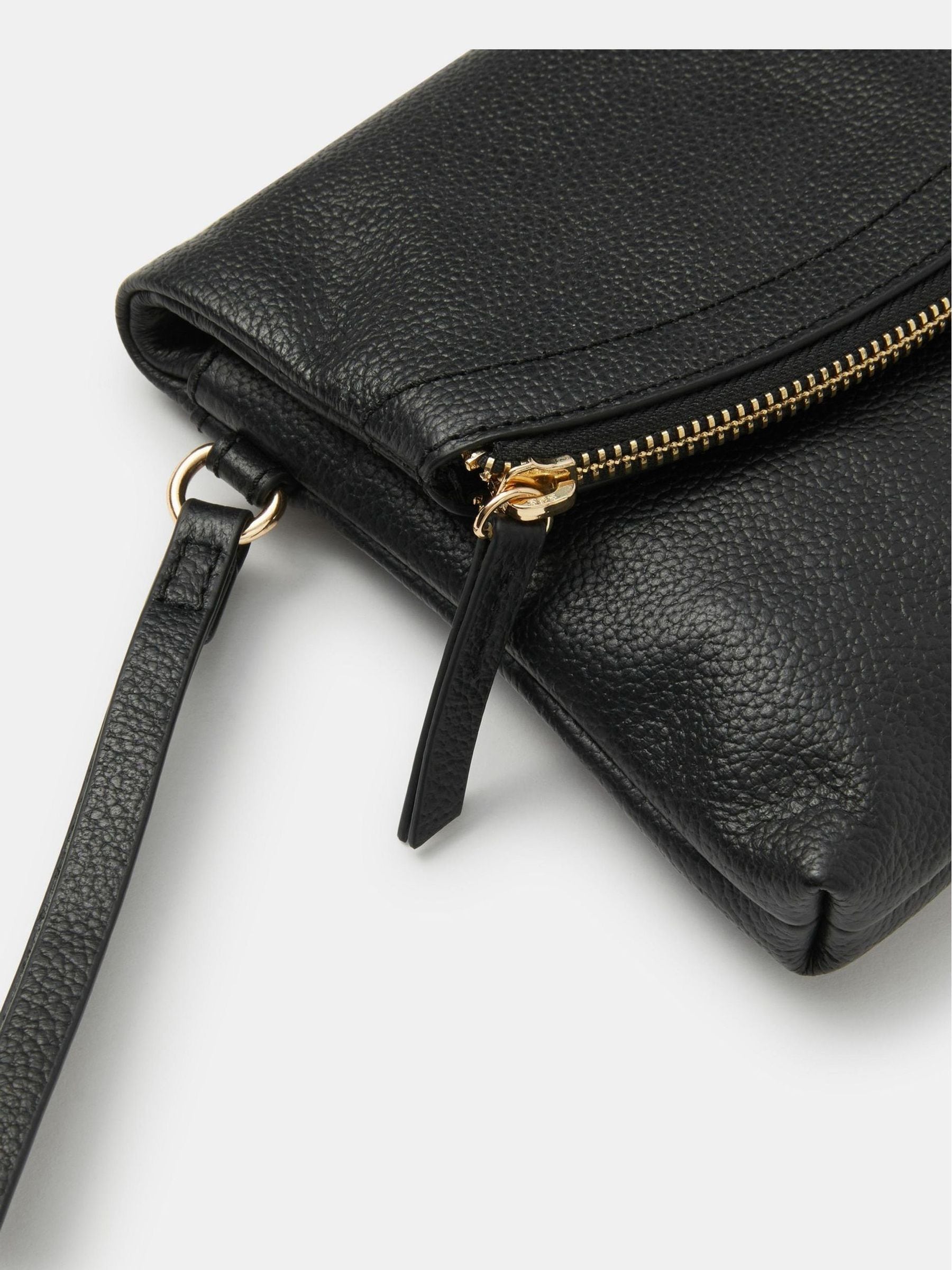 Accessorize black curved foldover leather wristlet bag, imported from the UK