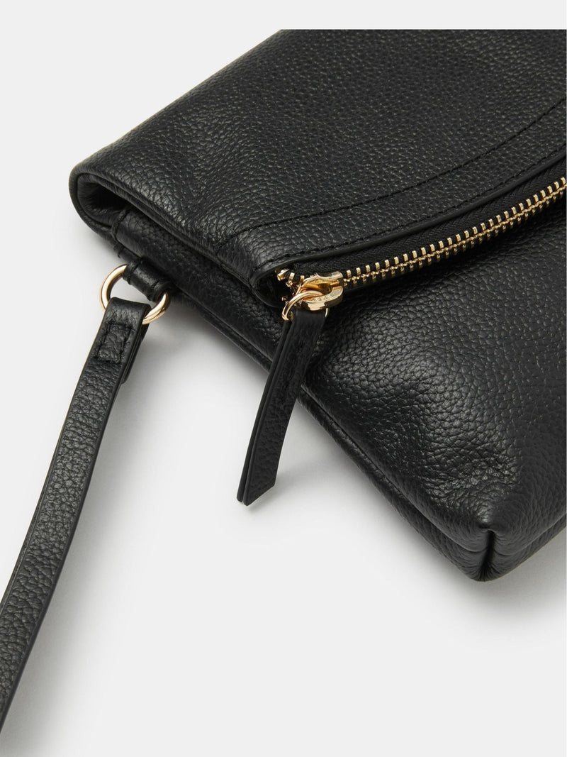 Accessorize black curved foldover leather wristlet bag, imported from the UK
