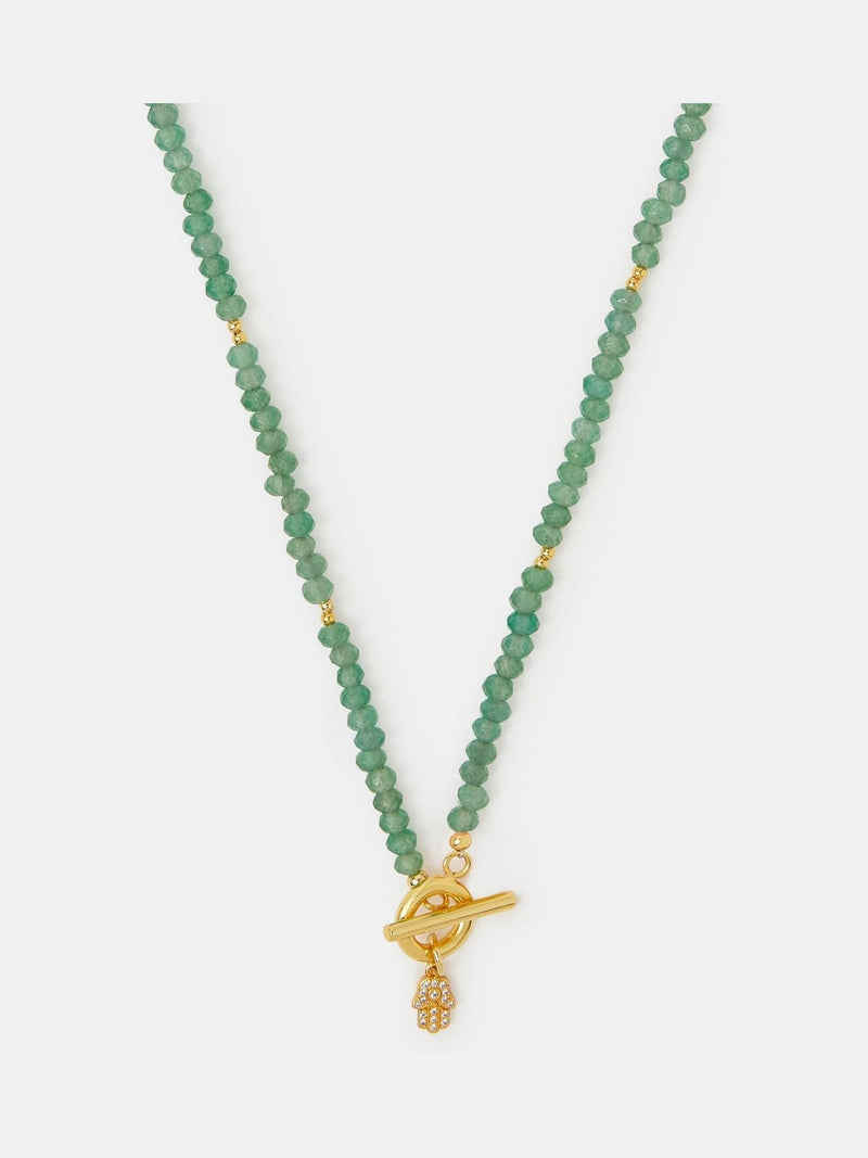 Accessorize green healing stone bead T-bar necklace, UK version