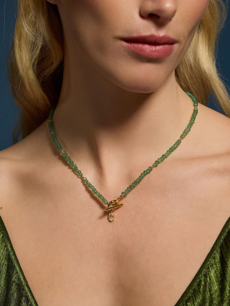 Accessorize green healing stone bead T-bar necklace, UK version