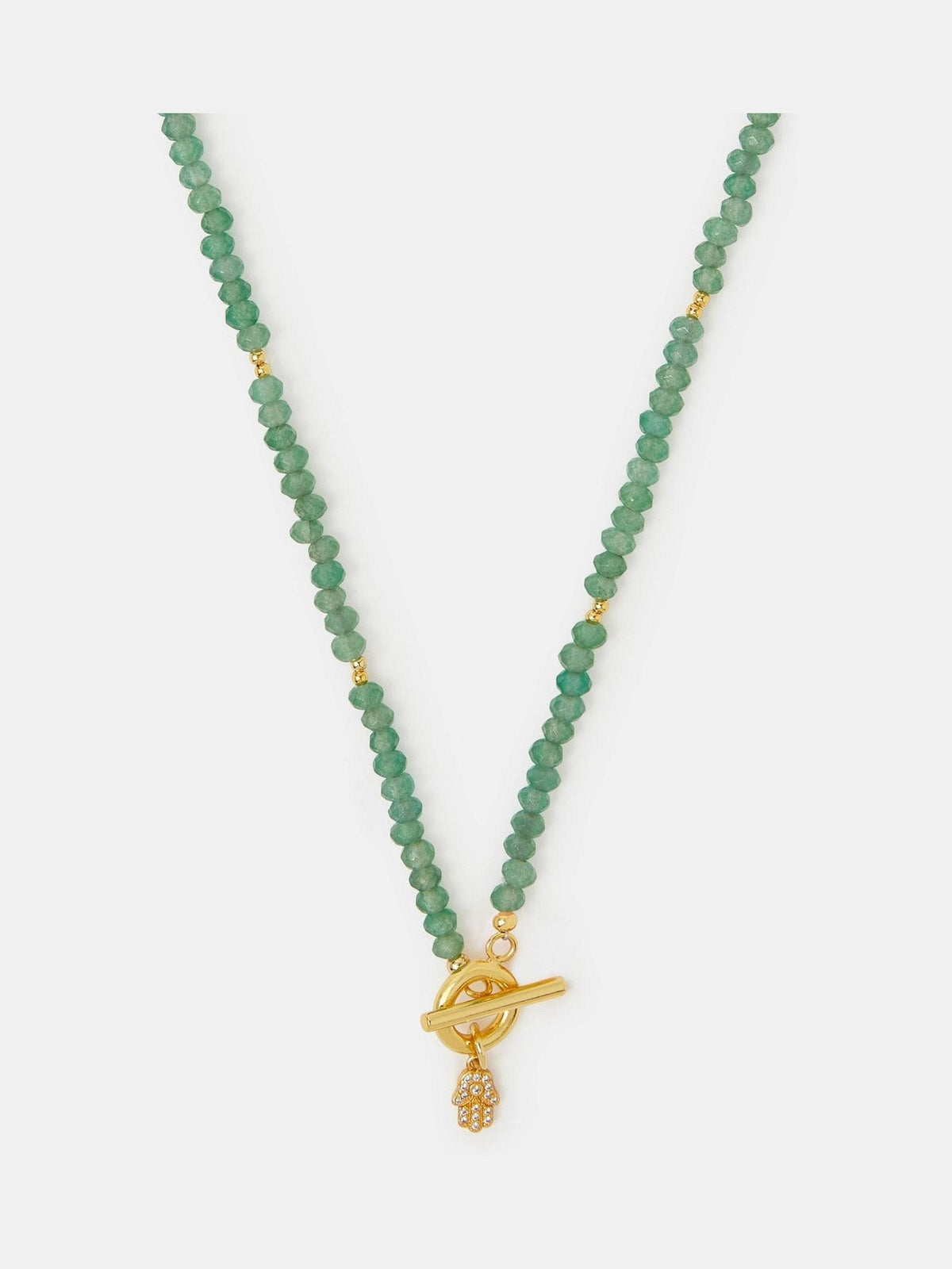 Accessorize green healing stone bead T-bar necklace, UK version