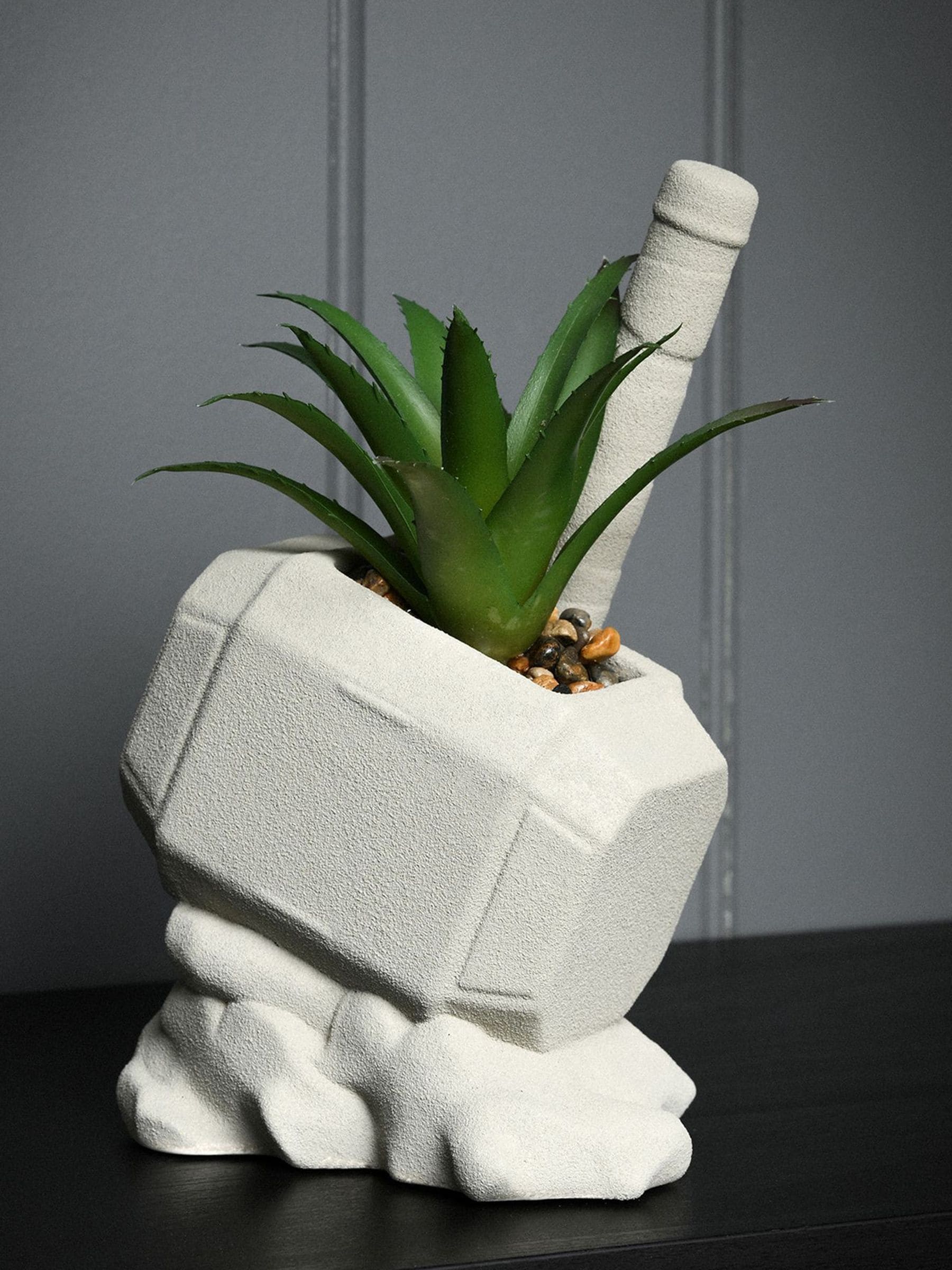 Marvel white Thor hammer planter with faux plant, UK version