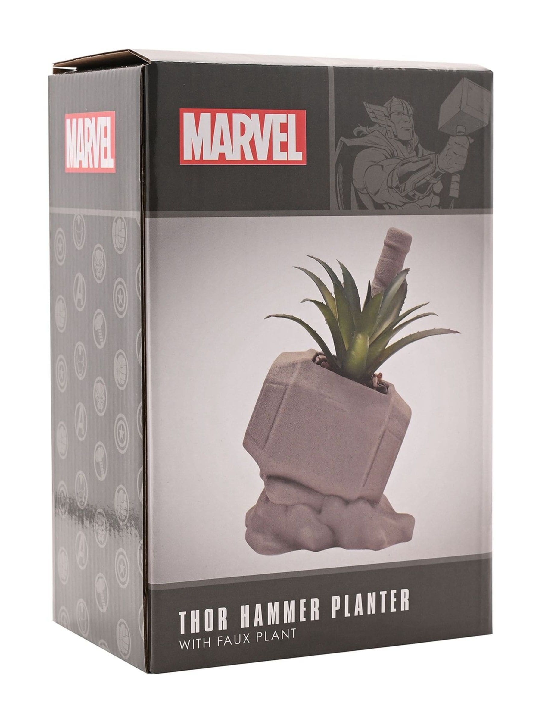 Marvel white Thor hammer planter with faux plant, UK version