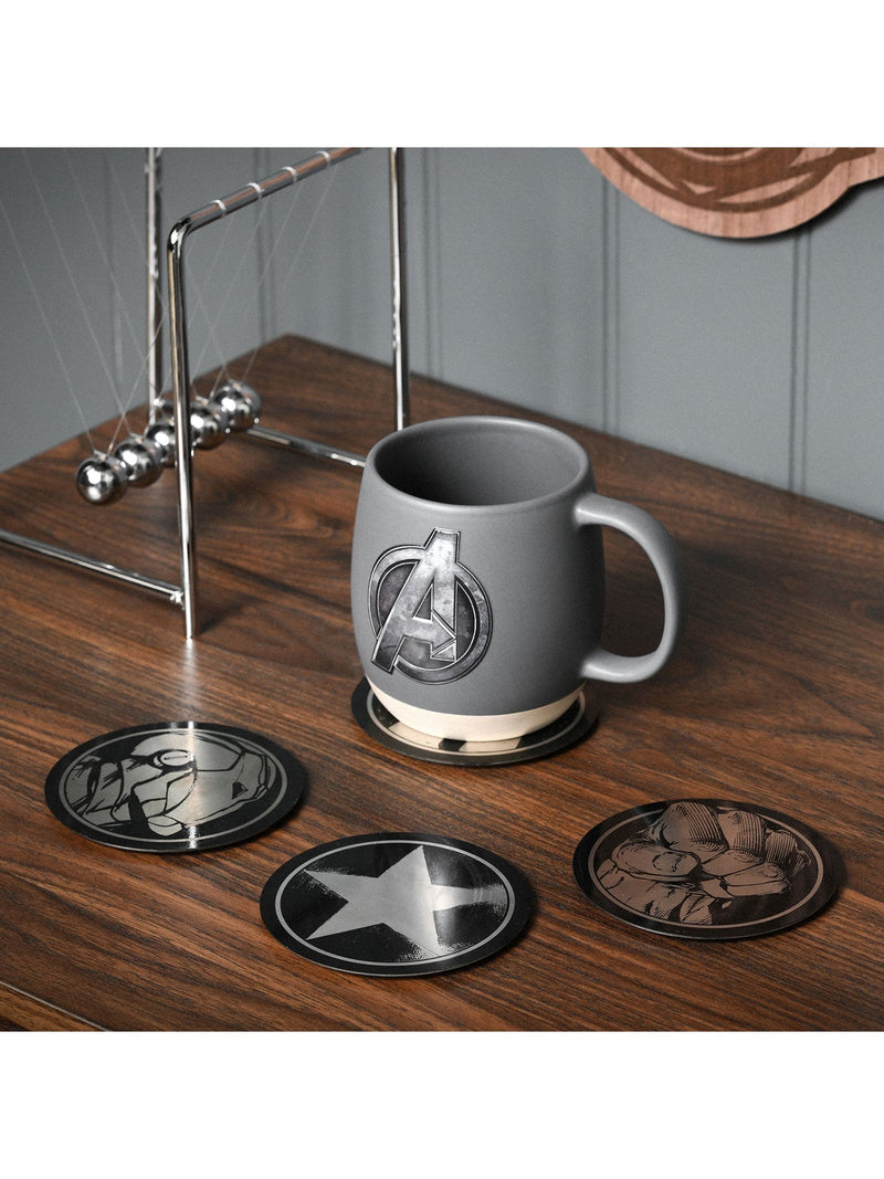Marvel set of 2 black round metal coasters, UK version