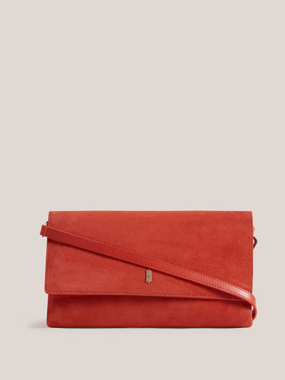 Next Hobbs Calendula Red Ashley Suede Clutch- Buy online at McGrocer
