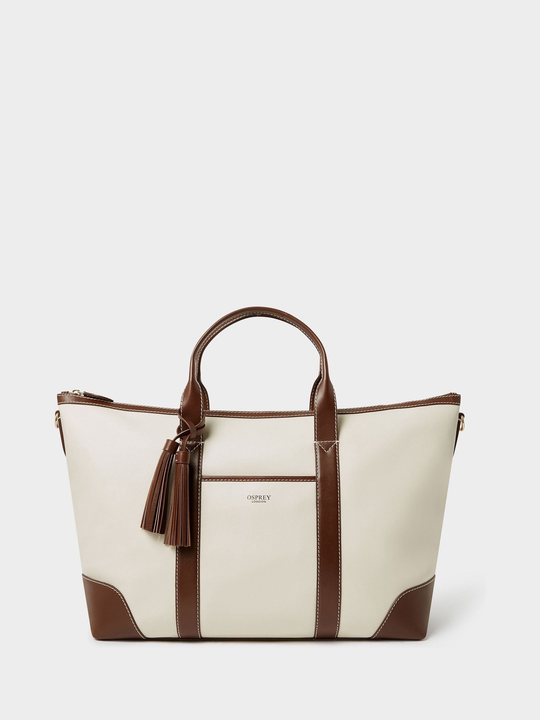 Osprey London Cream The Classic Savanna Leather Weekender Bag