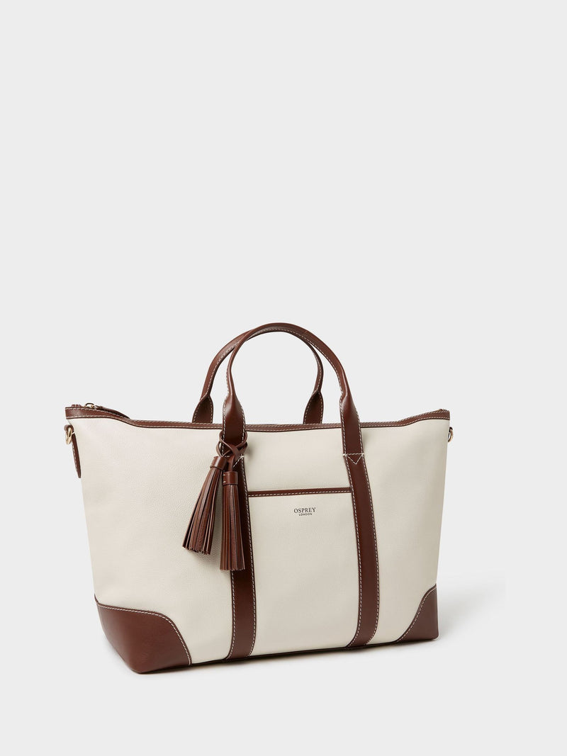 Osprey London Cream The Classic Savanna Leather Weekender Bag