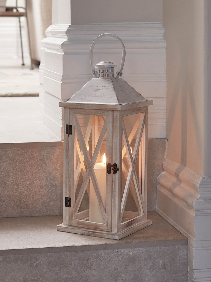 Lights4fun natural Folkestone wooden lantern 42cm, UK version