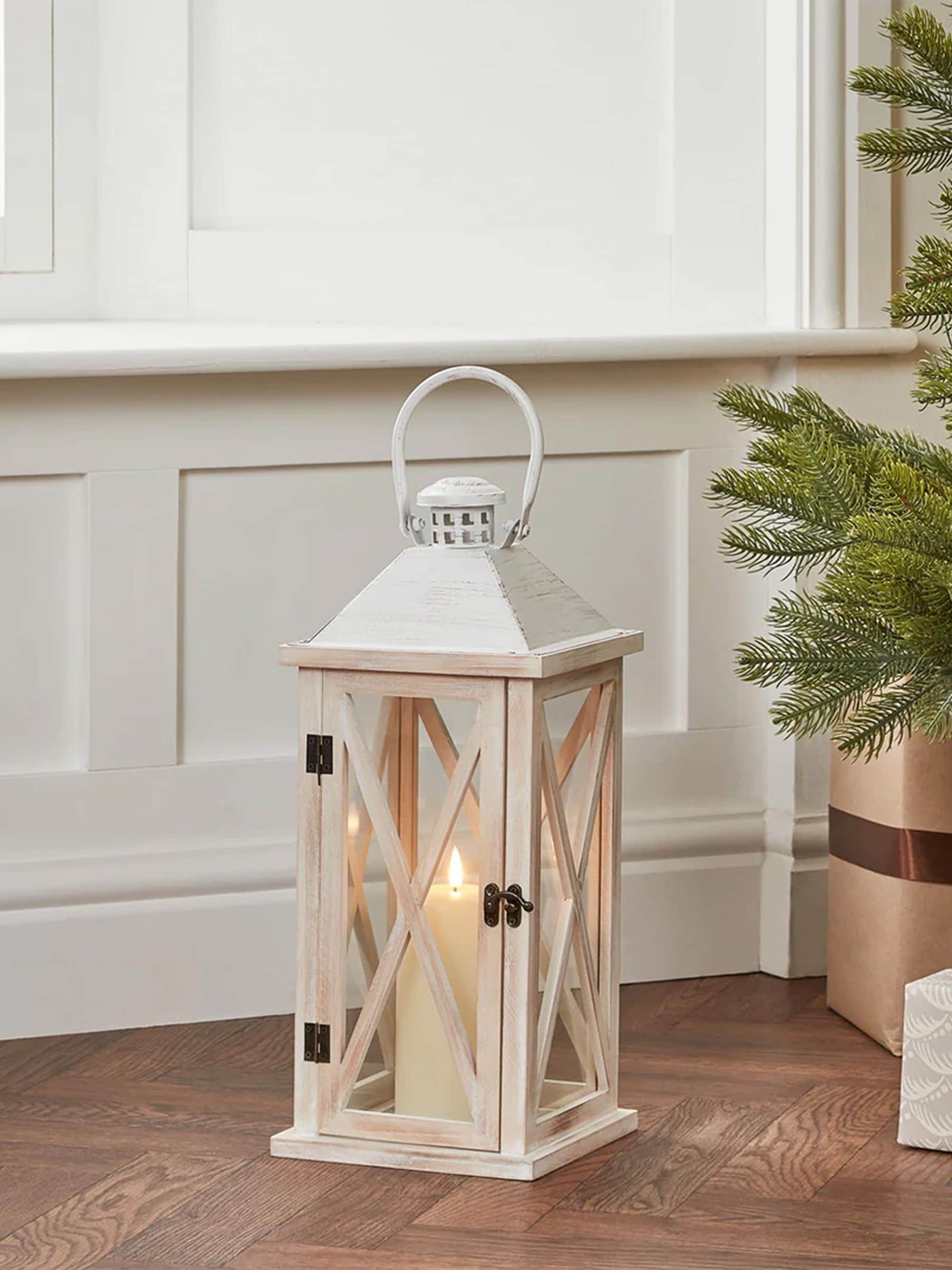 Lights4fun natural Folkestone wooden lantern 42cm, UK version