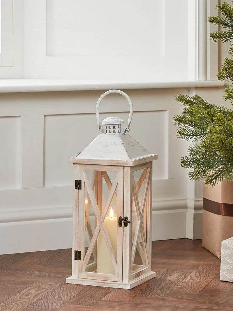 Lights4fun natural Folkestone wooden lantern 42cm, UK version