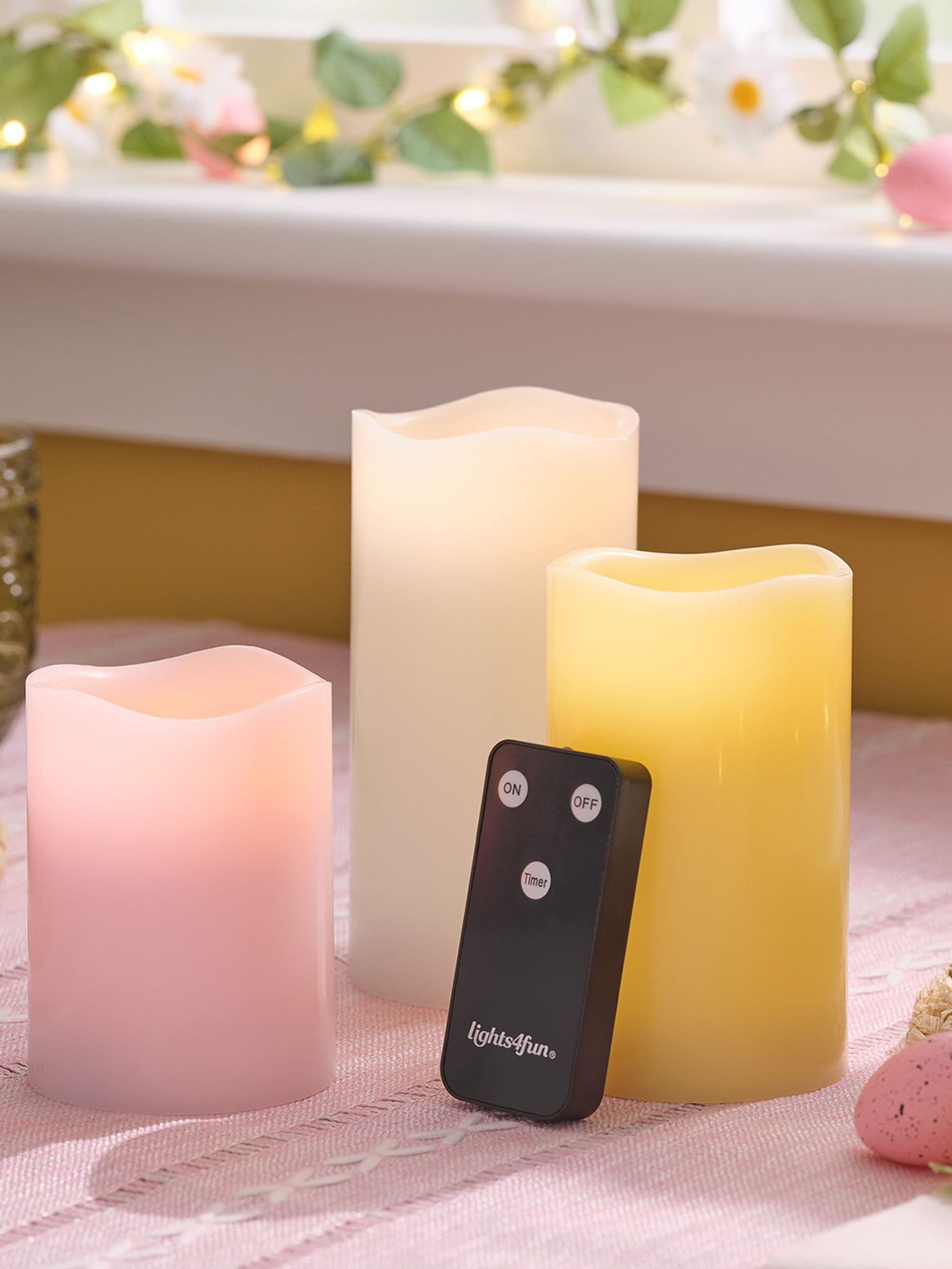 Lights4fun set of 3 pastel pillar candles (British brand)