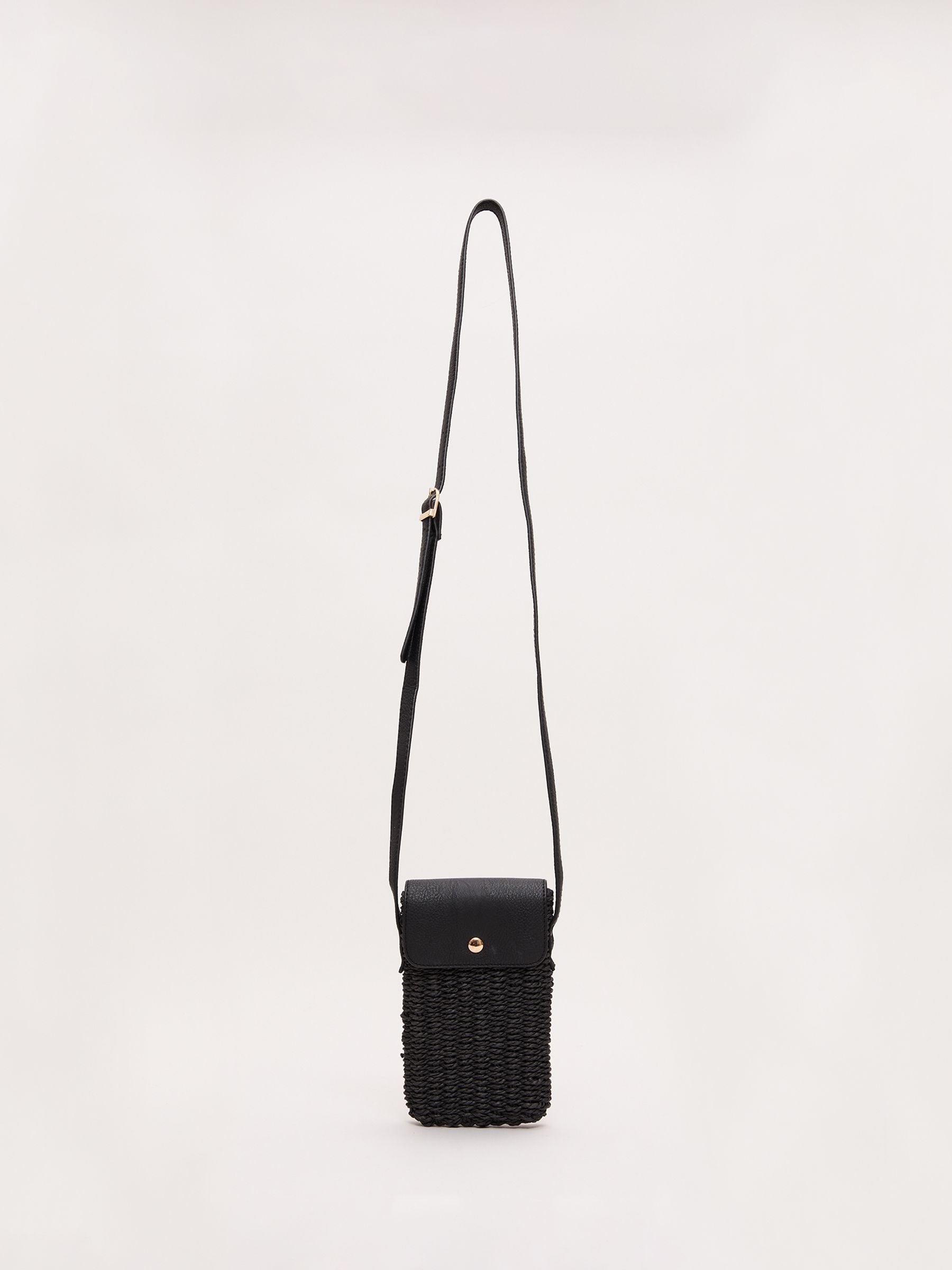 Phase Eight black straw cross-body phone case, imported from the UK