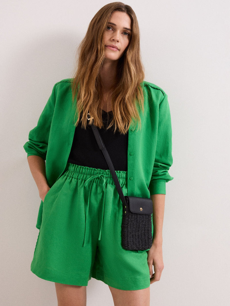 Phase Eight black straw cross-body phone case, imported from the UK