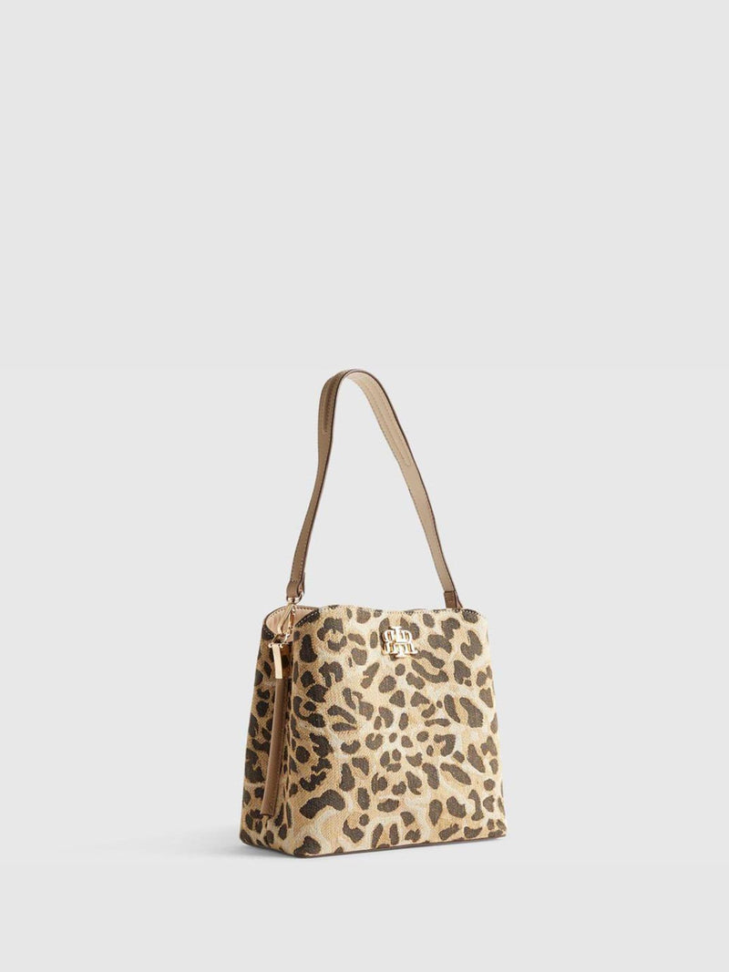 River Island brown leopard jacquard bucket bag (British brand)