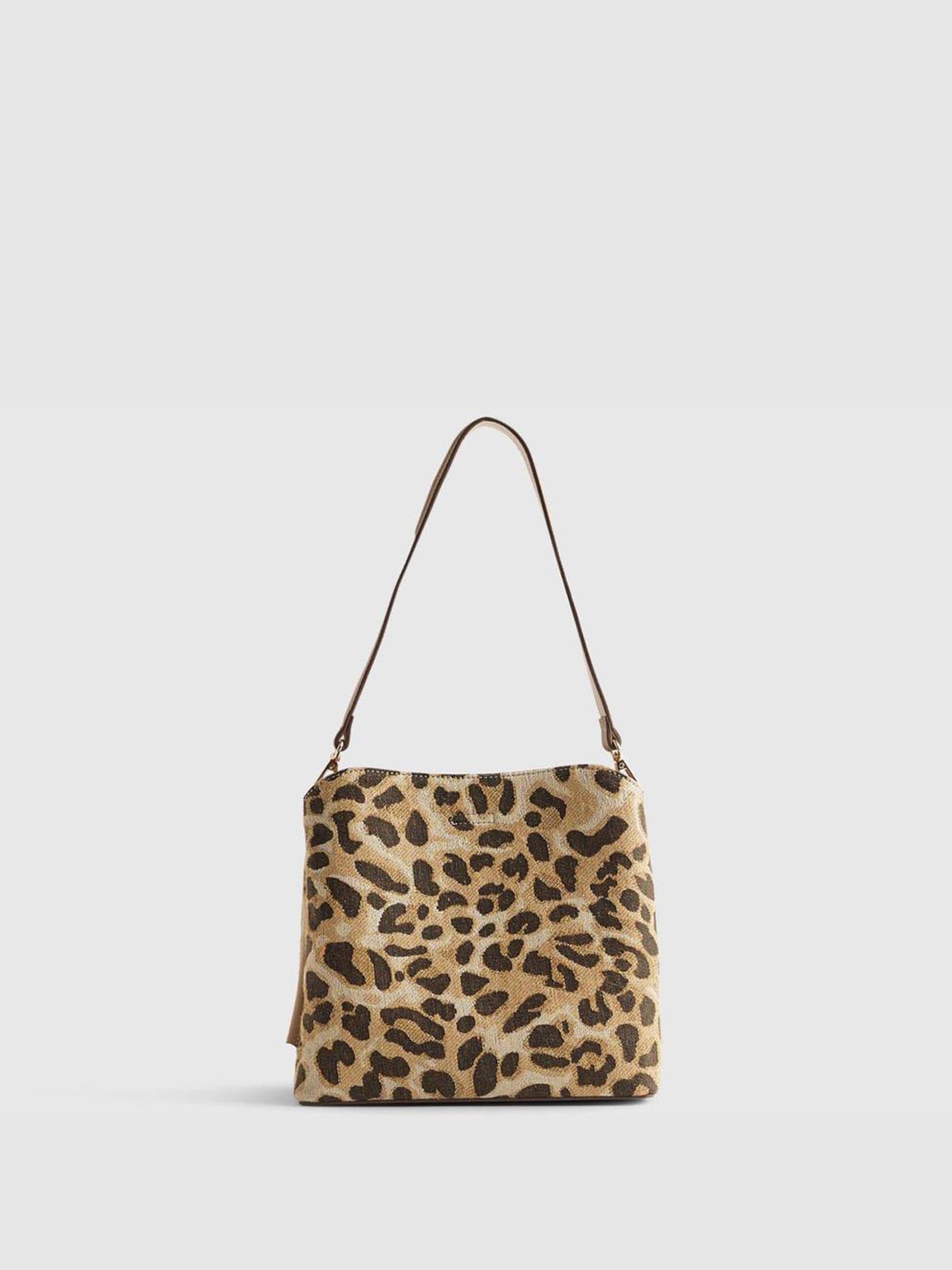 River Island brown leopard jacquard bucket bag (British brand)