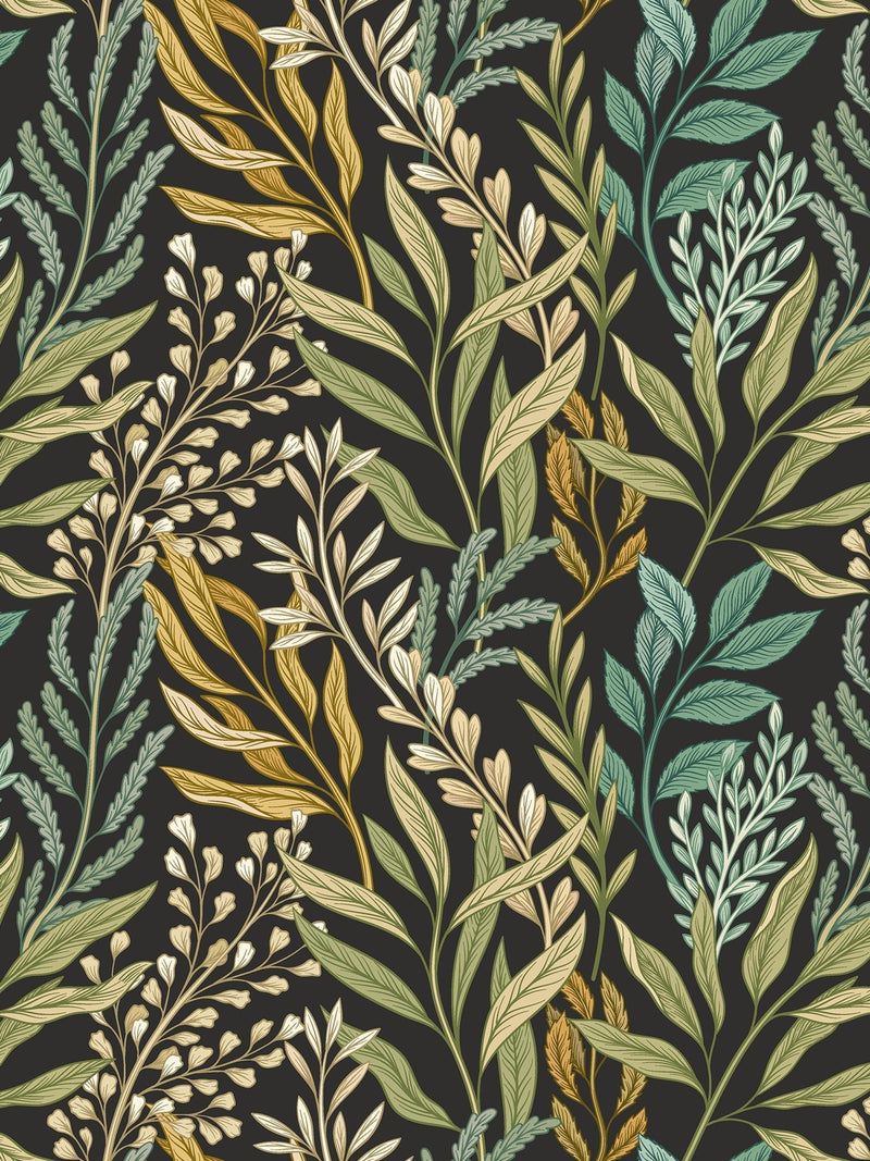 Hoopla Walls Noir Mix Verdant Leaves Wallpaper A4 Sample