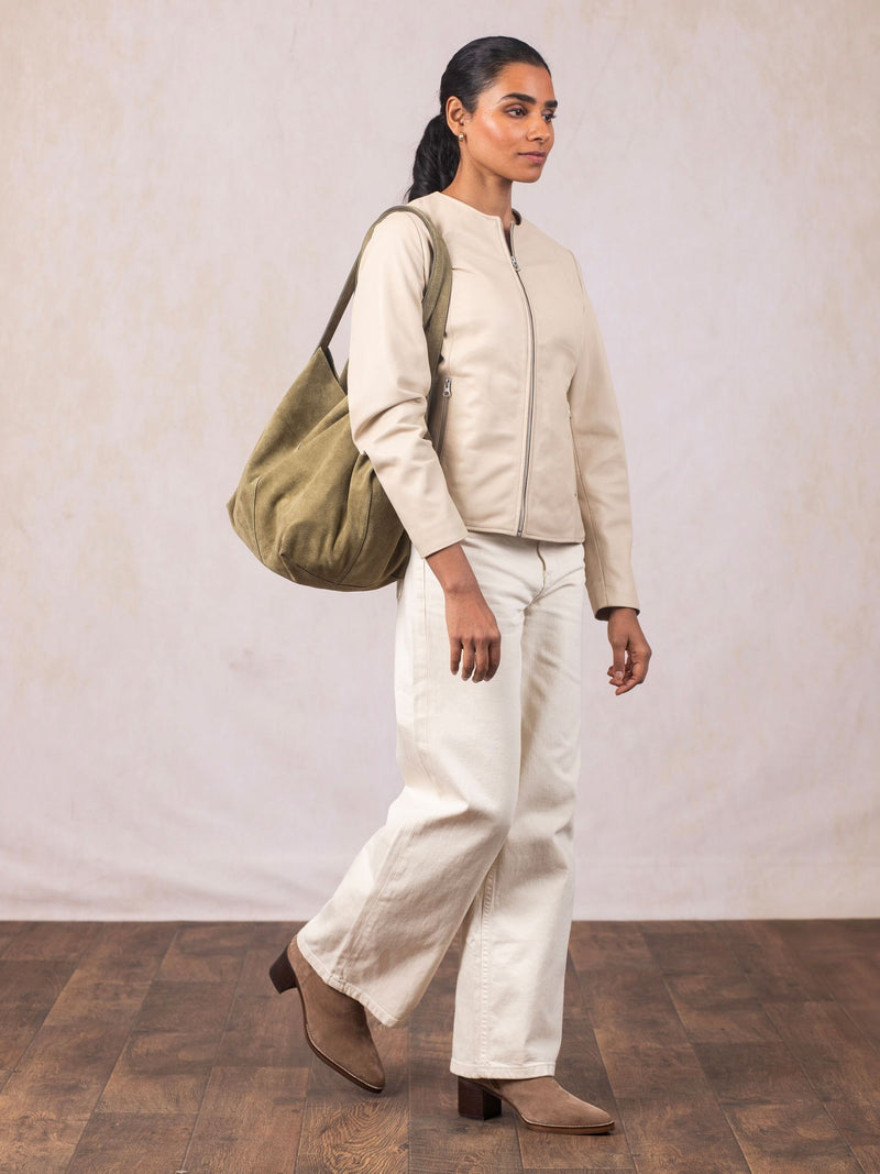 Lakeland Leather Green Santon Suede Tote Bag