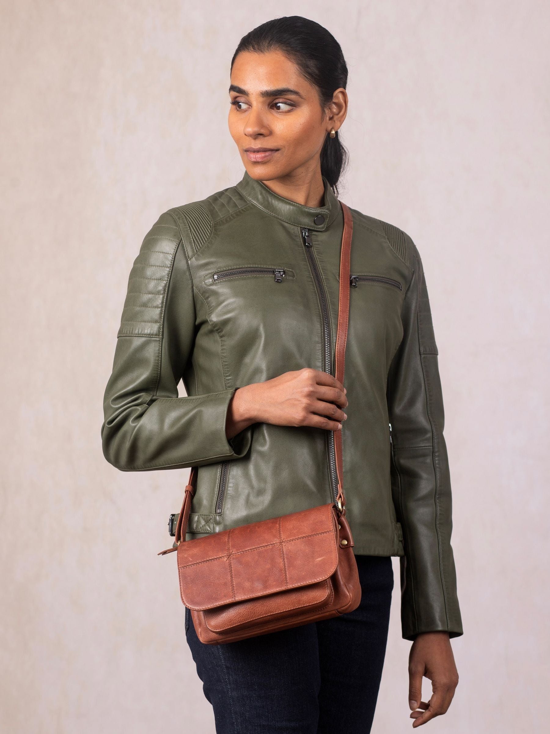 Lakeland Leather brown Patterdale cross-body bag, imported from the UK