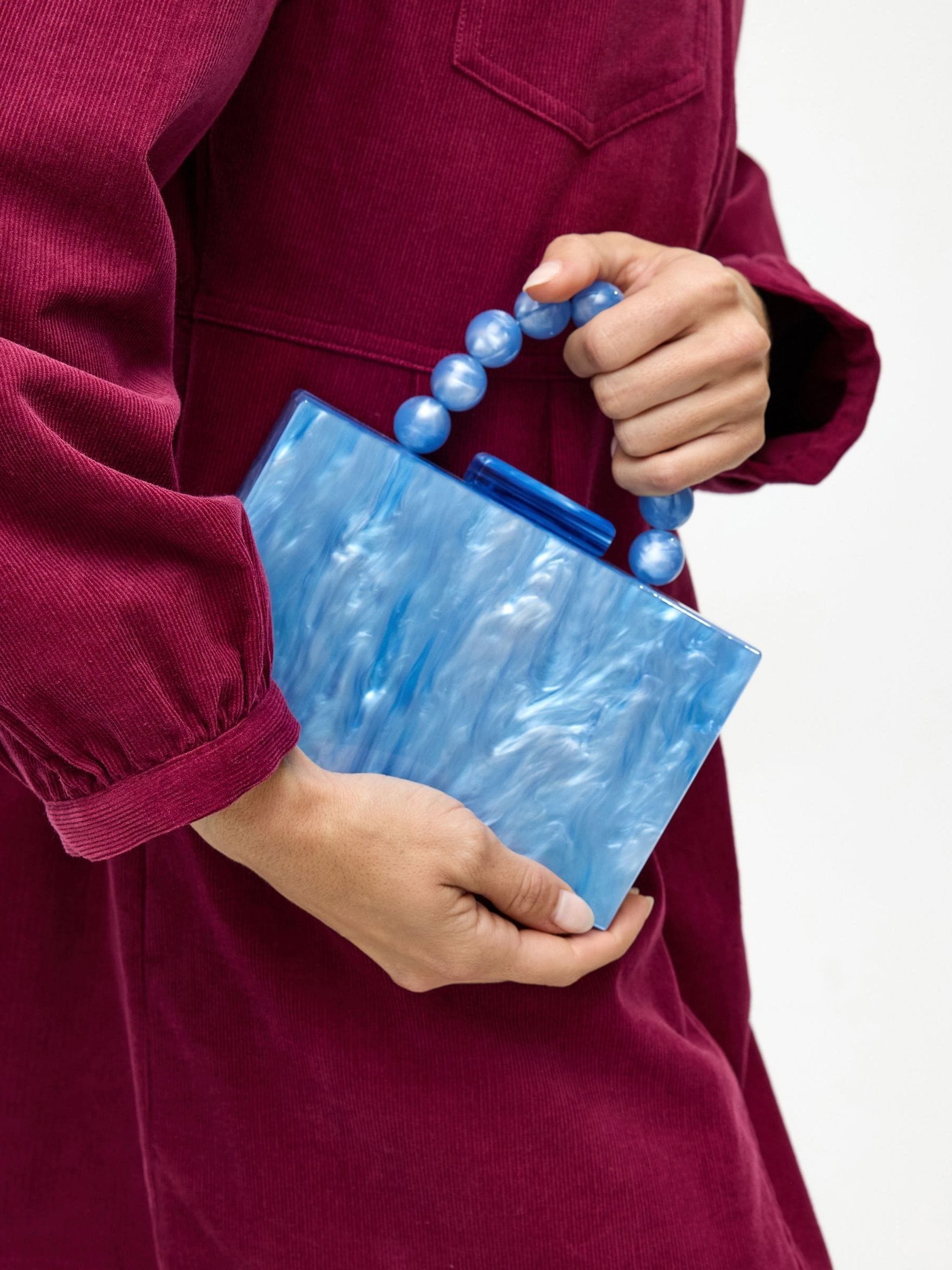 Oliver Bonas blue marbled box clutch bag - British product