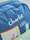 My 1st Years personalised tractor denim medium backpack (British brand)