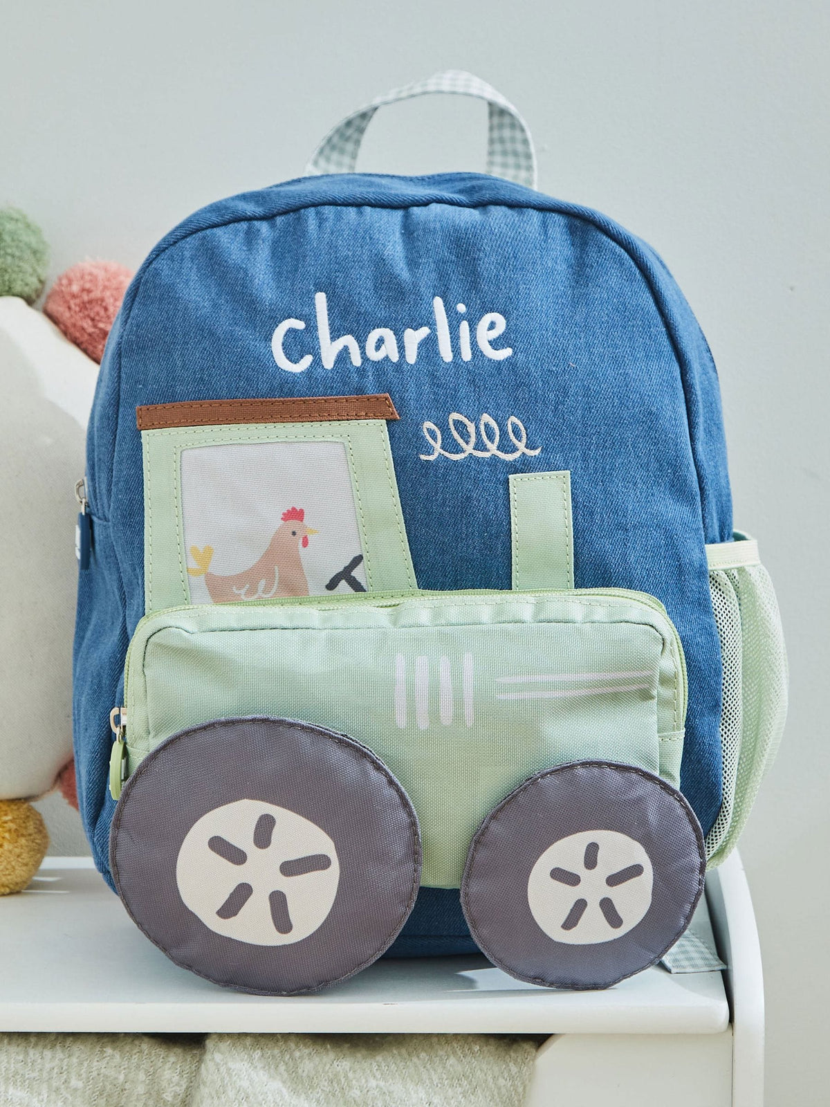 My 1st Years personalised tractor denim medium backpack (British brand)