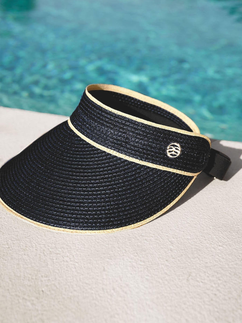Seaspray Black Sascha visor hat in navy and natural - British product