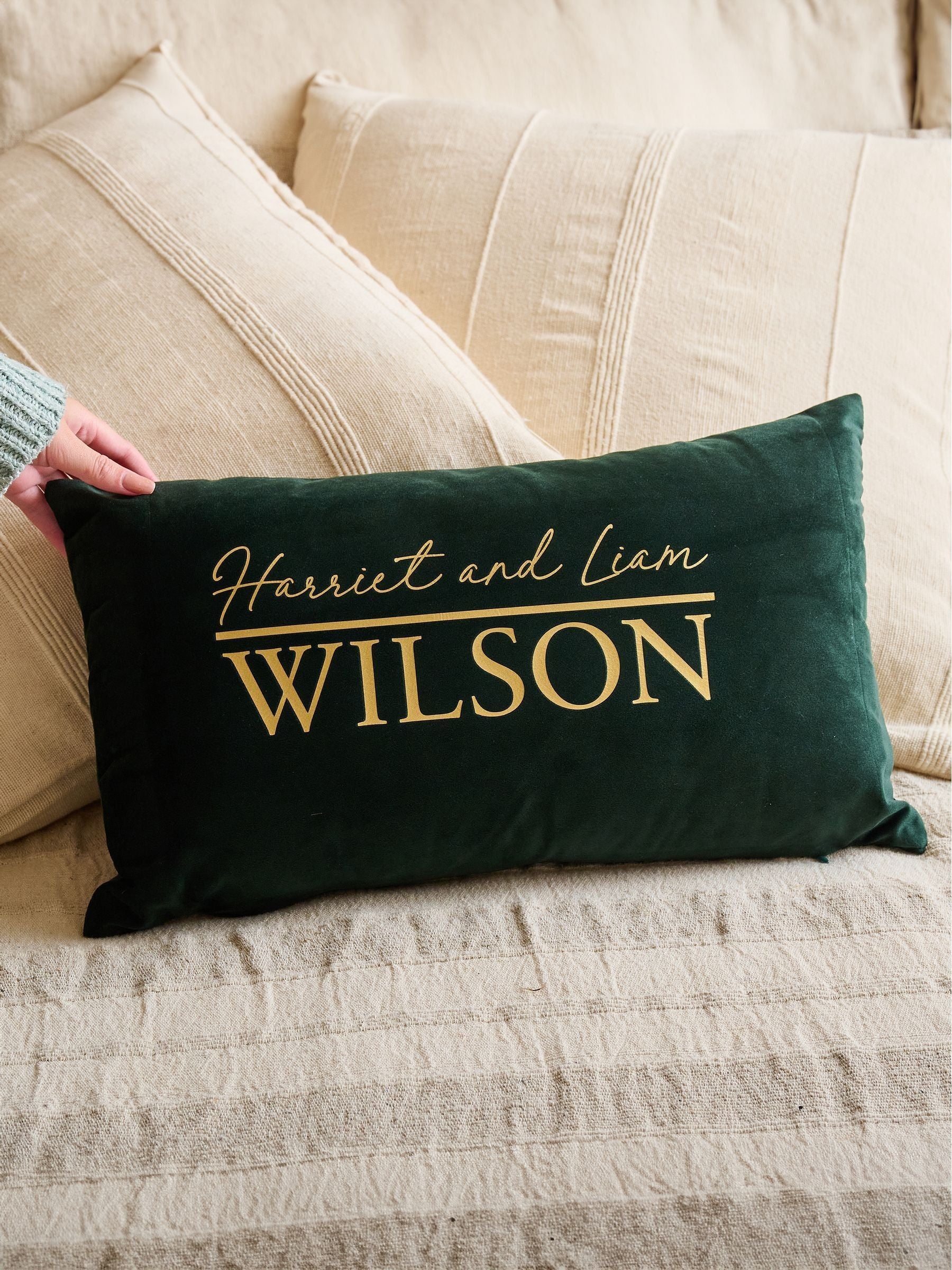 No Ordinary Gift personalised wedding cushion velvet 50x30cm, imported from the UK