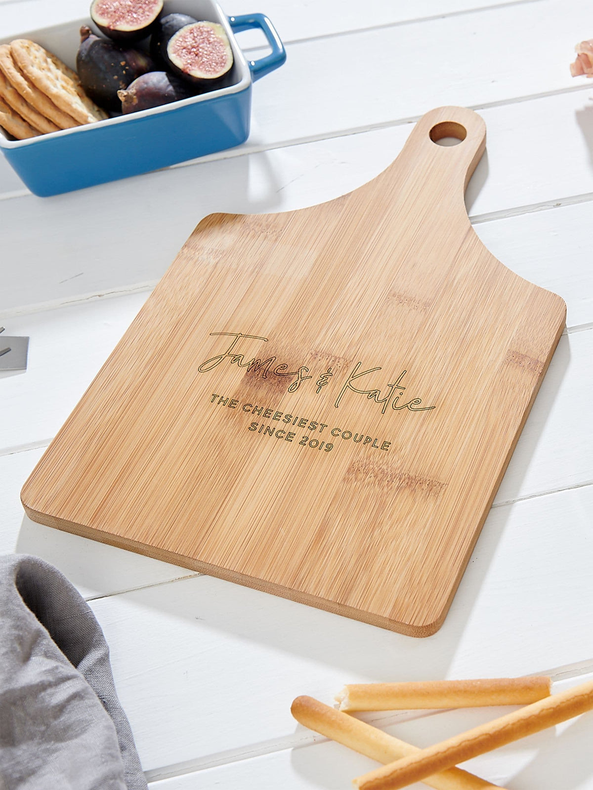 No Ordinary Gift personalised bamboo cheese board, imported from the UK