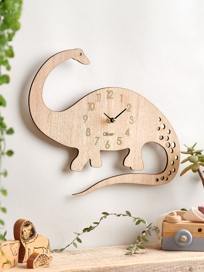 No Ordinary Gift personalised wooden diplodocus clock - British product