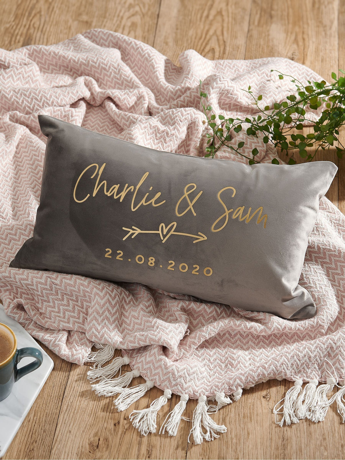 No Ordinary Gift personalised engagement velvet cushion 50x30cm (British brand)