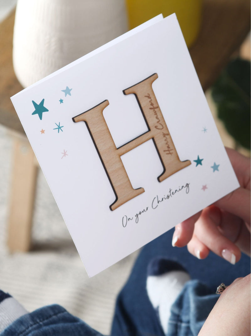 No Ordinary Gift personalised initial christening card 15x15cm, imported from the UK