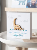 No Ordinary Gift personalised wooden dinosaur birthday card 15cm square, UK version