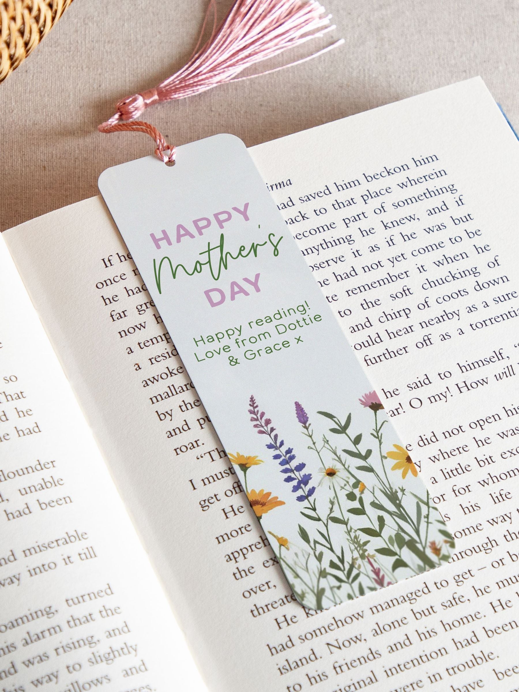 No Ordinary Gift personalised wildflowers bookmark aluminium tassel - British product