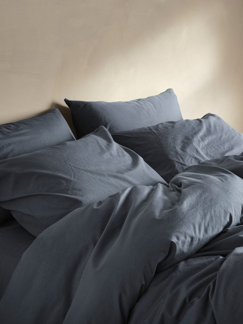 Bedfolk Blue Relaxed Cotton Pillowcases Pair