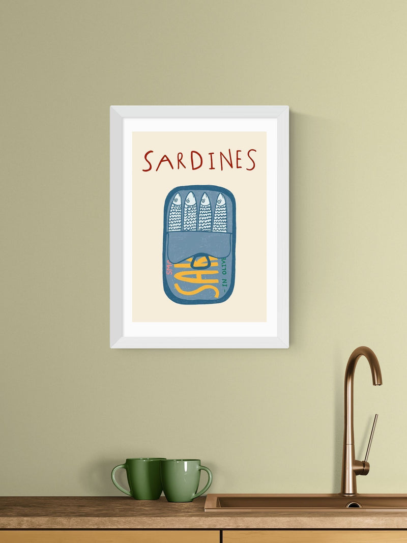East End Prints White Sardines Wall Art Print by Amber May Art