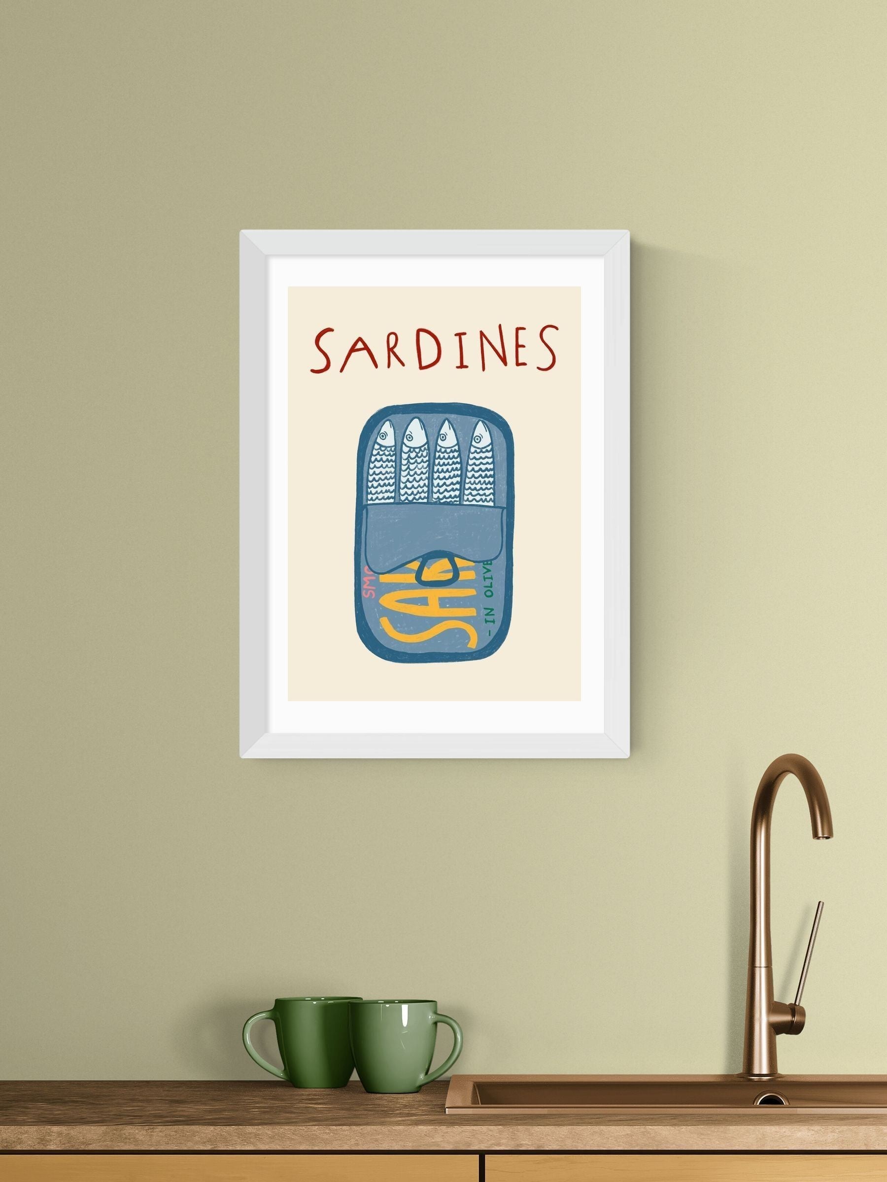 East End Prints White Sardines Wall Art Print by Amber May Art