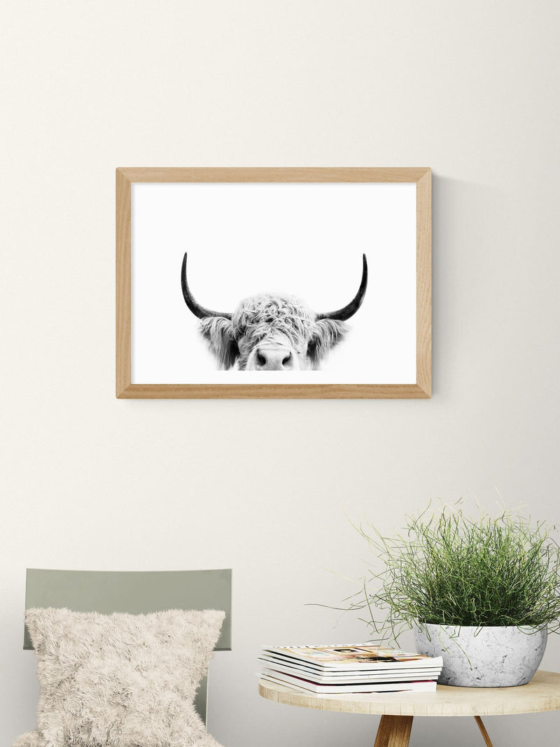 East End Prints Oak Peeking Cow Wall Art Print by Sisi and Seb