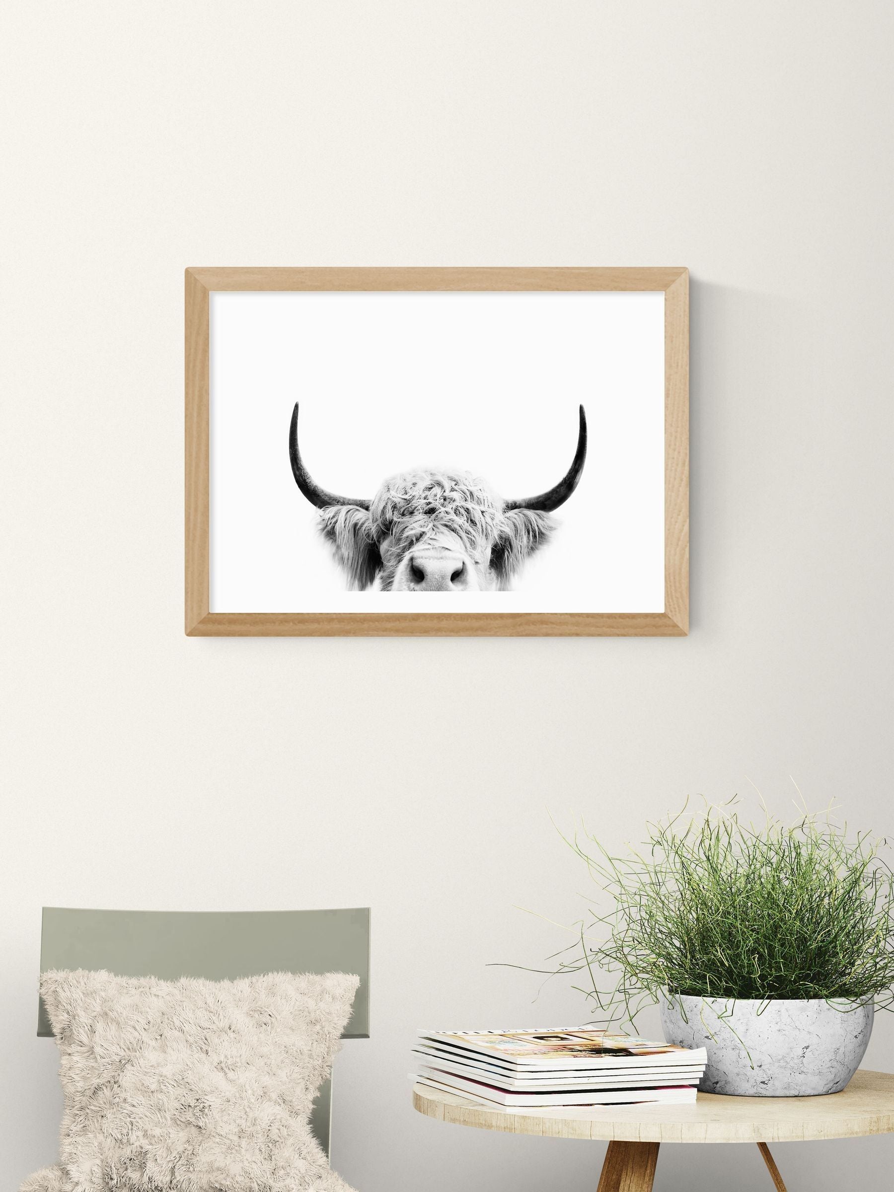 East End Prints Oak Peeking Cow Wall Art Print by Sisi and Seb