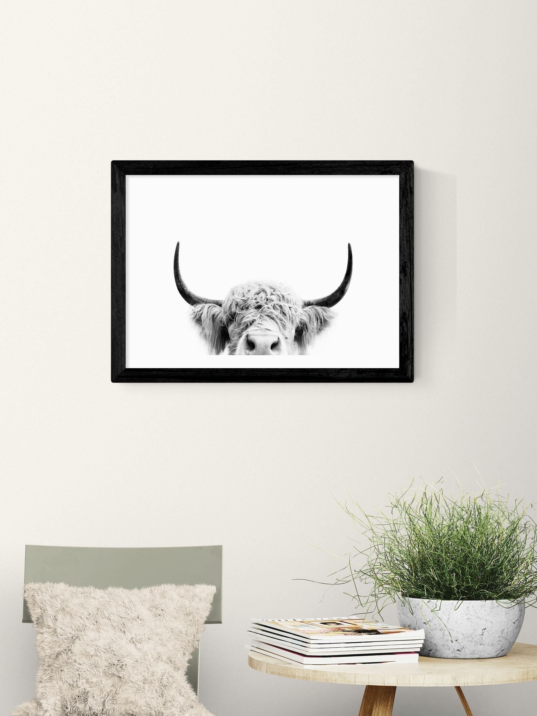 East End Prints black peeking cow wall art print - British product