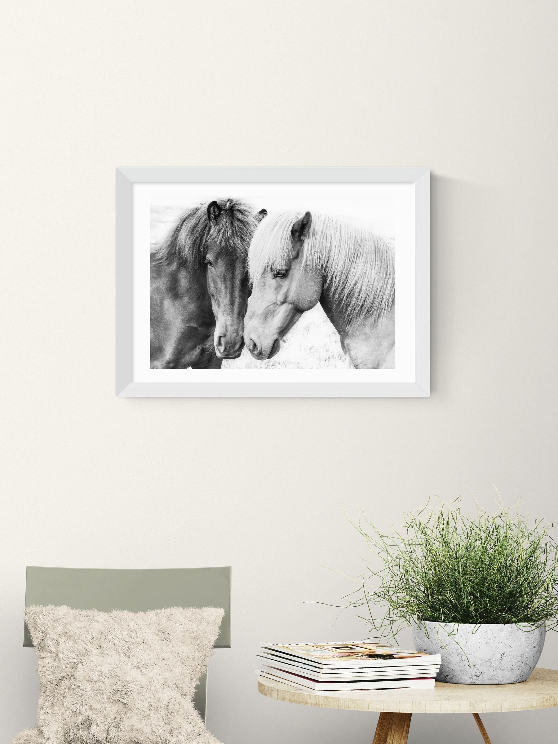 East End Prints White Horse Love Wall Art Print by Sisi and Seb