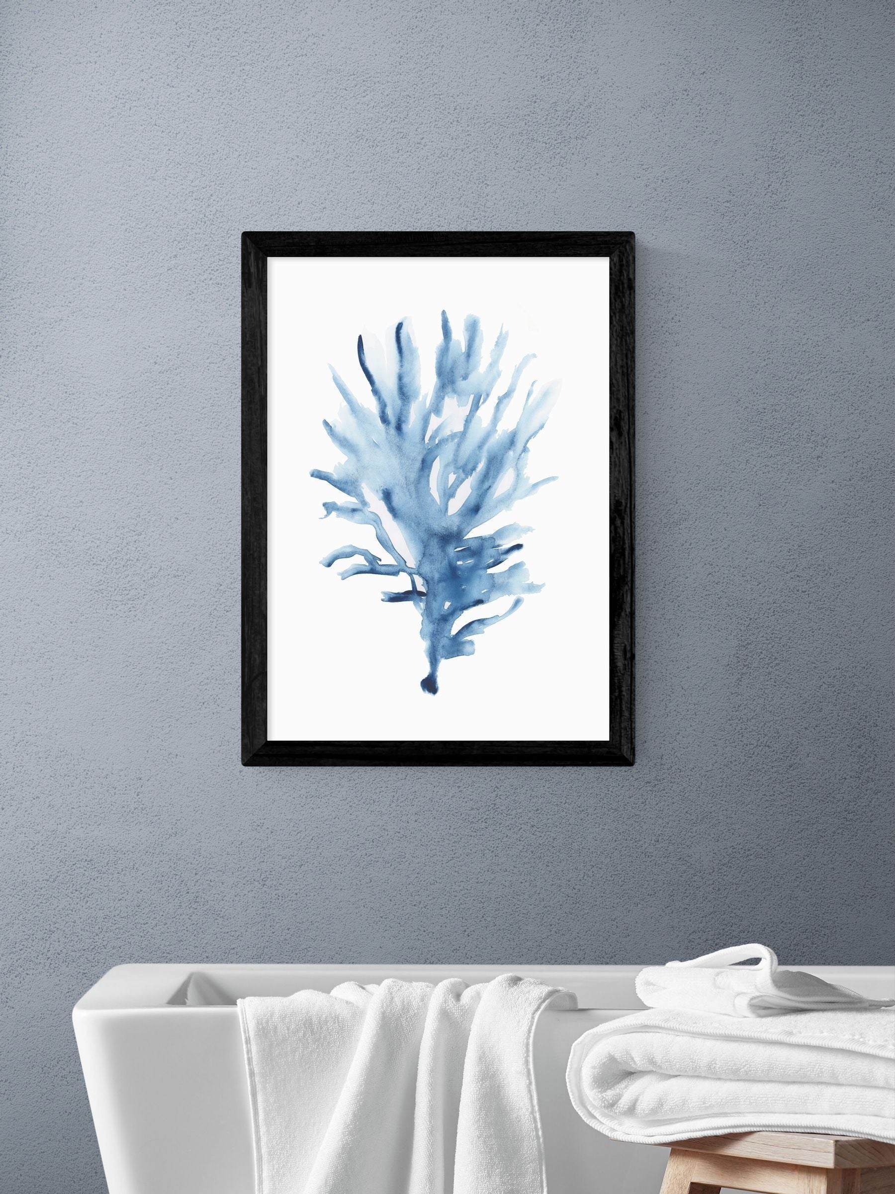 East End Prints Black Blue Seaweed Wall Art Print by Cartissi