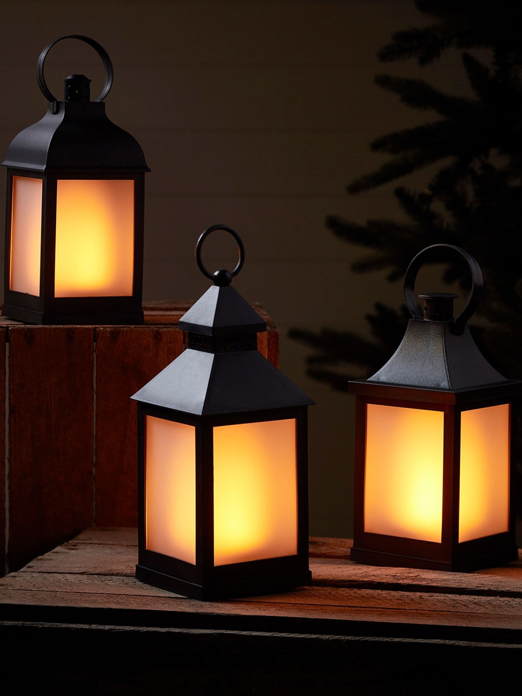 Lights4fun black 3 flame effect garden lanterns 25cm, imported from the UK