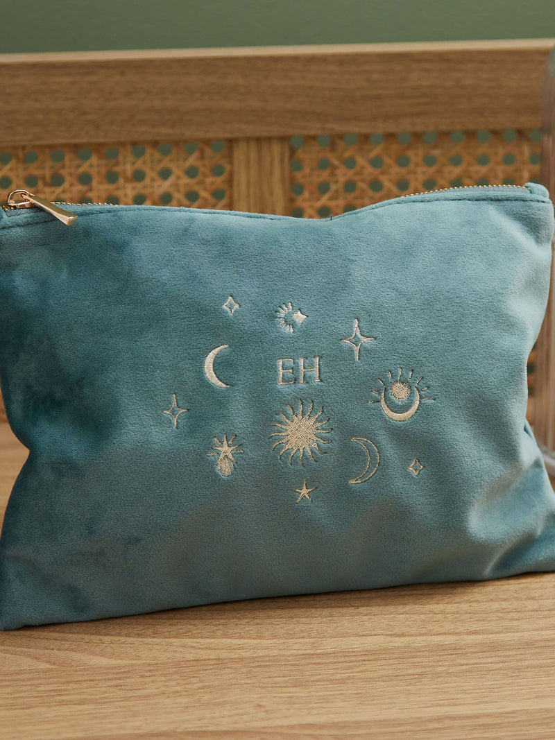 Made Yours large personalised zodiac teal velvet bag, UK version