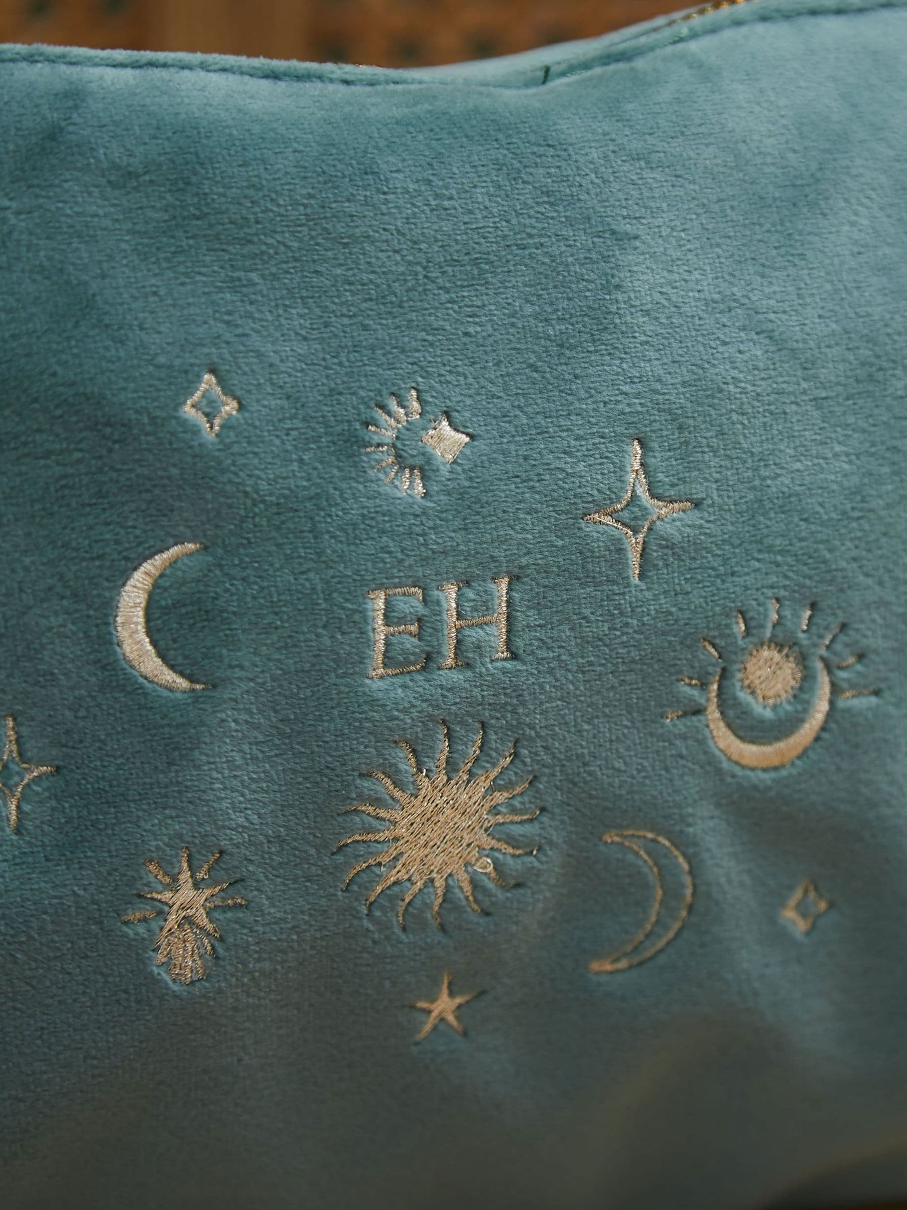 Made Yours large personalised zodiac teal velvet bag, UK version